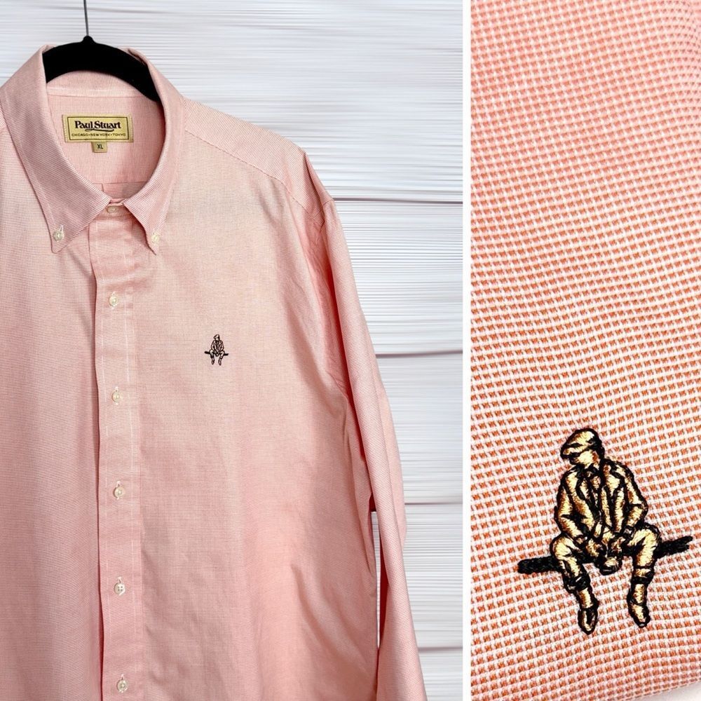 Paul Stuart Casual Down Shirt Button Down Cotton Embroidered Logo XL made in USA
